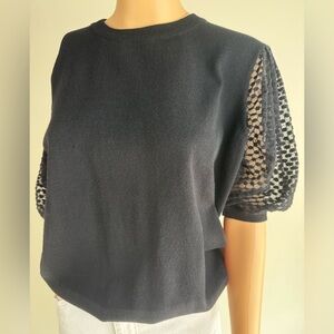 🖤 Chic Black Women's Sweater with Mesh Sleeves